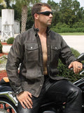 Motorcycle Black Leather Shirt Jacket for Men | Premium Full-Grain Biker Overshirt