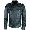 Military Black Leather Shirt for Men | Premium Full-Grain Shirt with Epaulettes