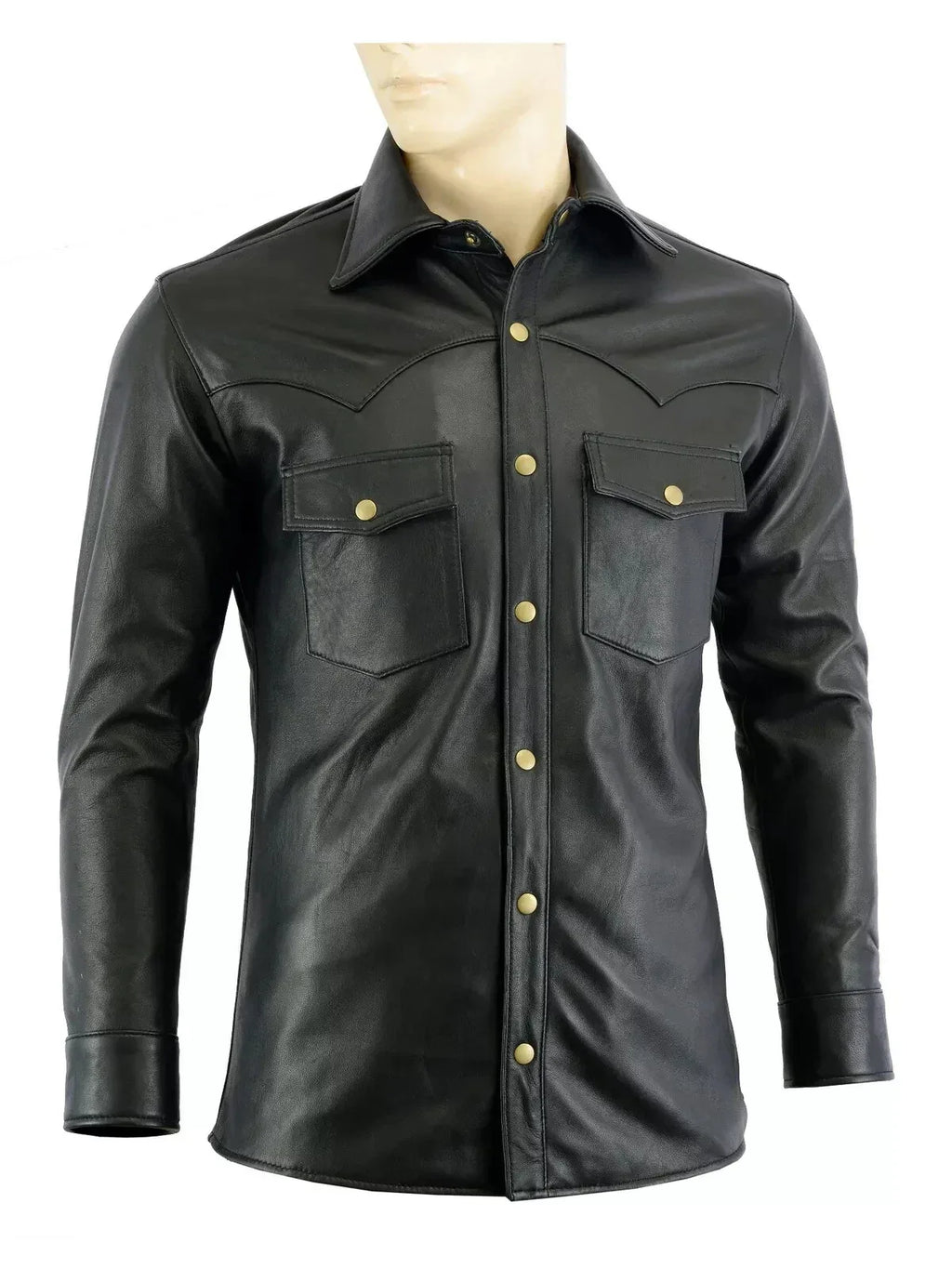 Western Black Original Leather Shirt for Men | Premium Full-Grain Snap-Button Shirt