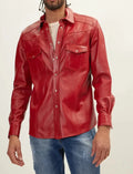Red Leather Shirt - Premium Full-Grain Leather Shirt for Men