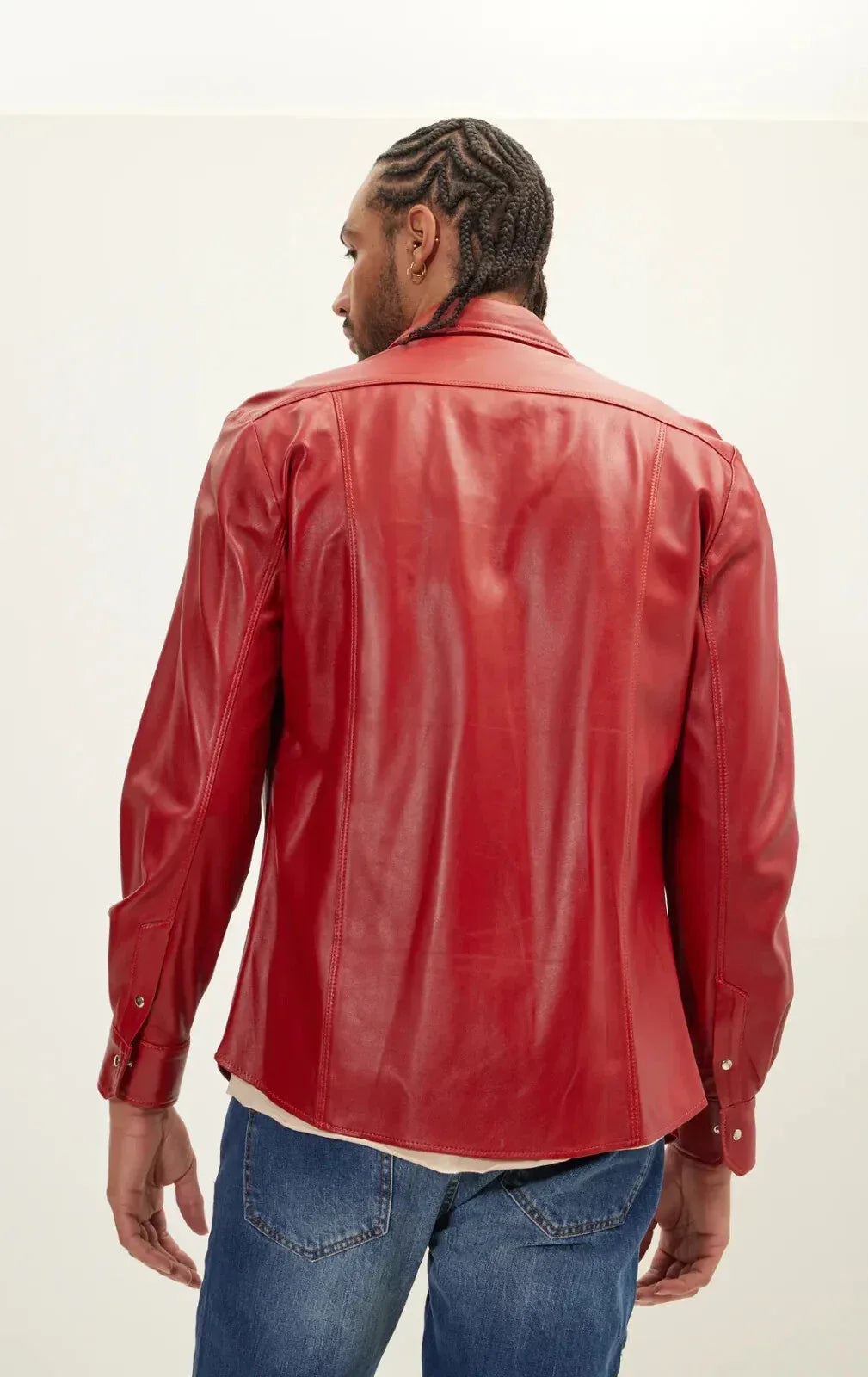 Red Leather Shirt - Premium Full-Grain Leather Shirt for Men