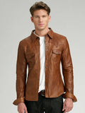 Tan Original Leather Shirt Jacket - Premium Full-Grain Leather Overshirt for Men