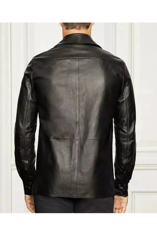 Black Leather Shirt Jacket - Premium Full-Grain Leather Overshirt for Men