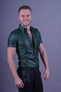 Dark Green Leather Shirt - Premium Short-Sleeve Leather Shirt for Men