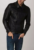 Black Leather Trucker Jacket - Premium Full-Grain Leather Jacket for Men