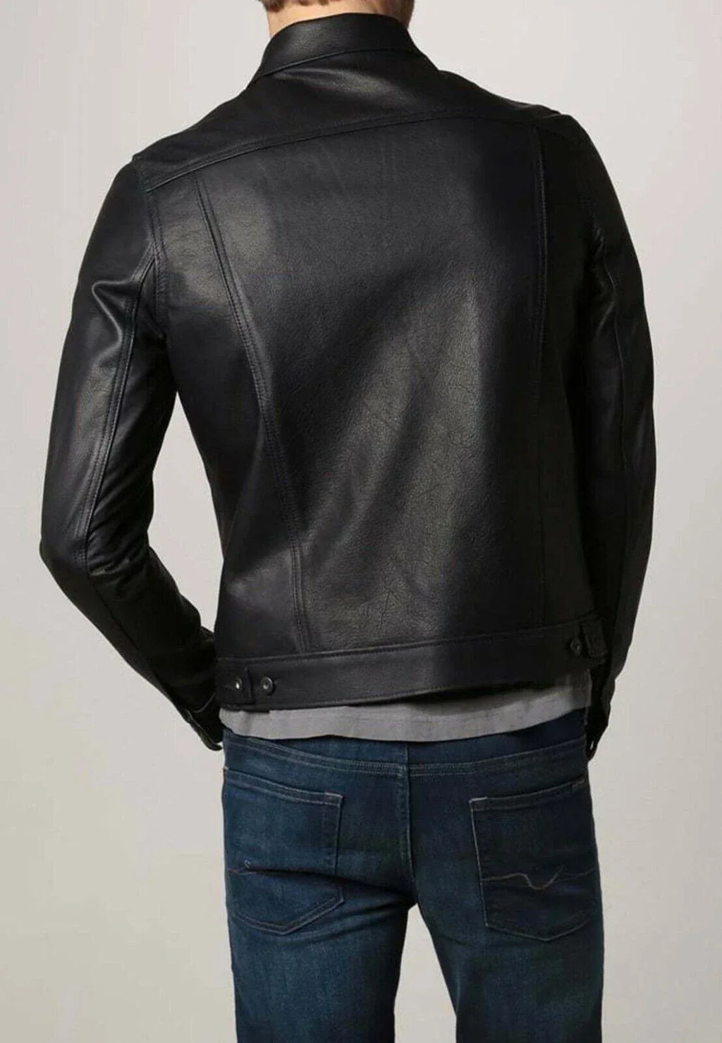 Black Leather Trucker Jacket - Premium Full-Grain Leather Jacket for Men