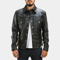 Black Leather Western Shirt Jacket - Premium Full-Grain Leather Jacket for Men