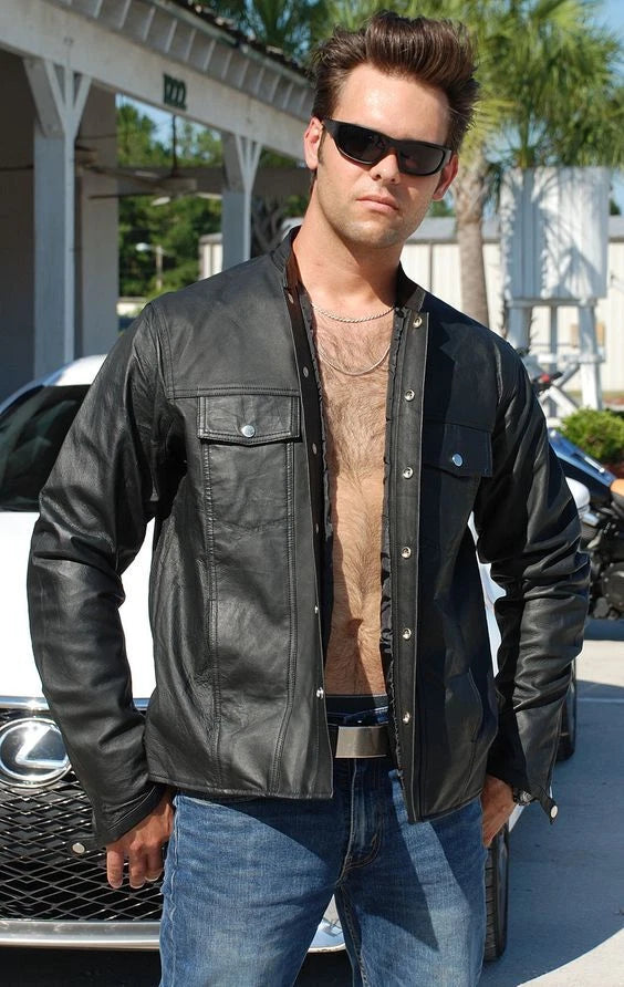 Black Leather Trucker Jacket - Premium Full-Grain Leather Shirt Collar Jacket