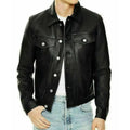 Black Leather Trucker Jacket - Premium Full-Grain Leather Denim Style
