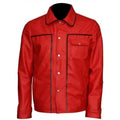 Red Leather Jacket with Black Piping - Premium Full-Grain Leather Trucker Jacket