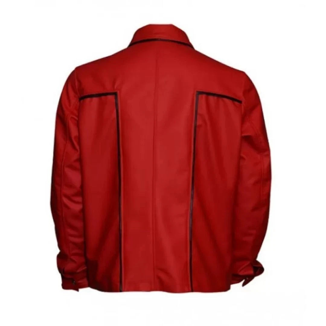 Red Leather Jacket with Black Piping - Premium Full-Grain Leather Trucker Jacket