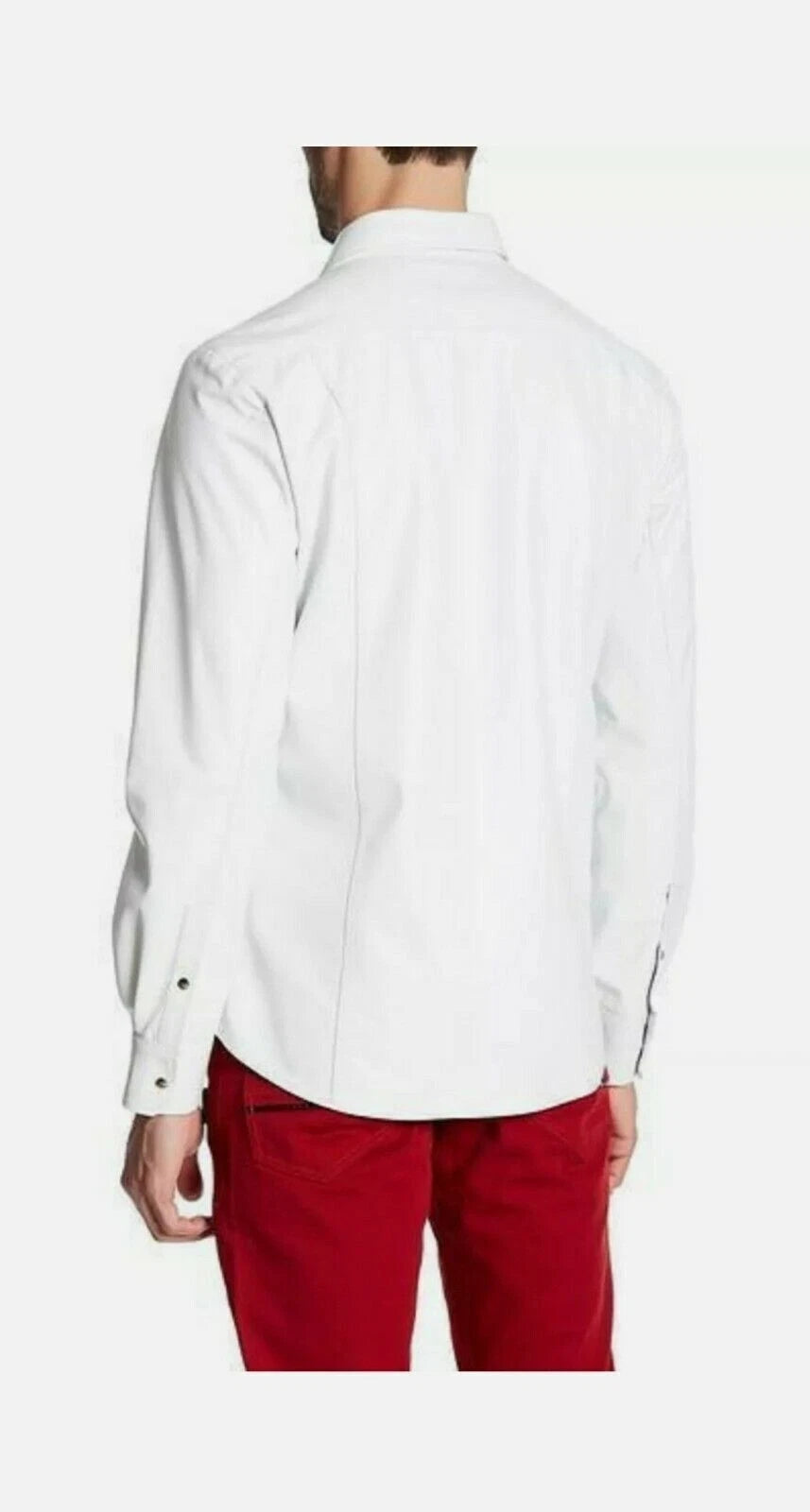 White Leather Shirt - Premium Full-Grain Leather with Shoulder Epaulettes