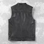 Black Leather Motorcycle Vest - Premium Full-Grain Leather Biker Vest