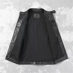 Black Leather Motorcycle Vest - Premium Full-Grain Leather Biker Vest