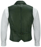 Green Leather Vest - Premium Full-Grain Leather Formal Waistcoat with Notched Lapels