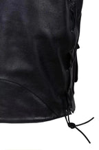 Black Leather Motorcycle Vest - Premium Full-Grain Leather Multi-Pocket Biker Vest with Side Laces