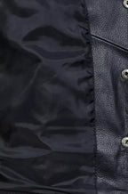 Black Leather Motorcycle Vest - Premium Full-Grain Leather Multi-Pocket Biker Vest with Side Laces