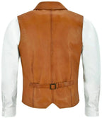 Tan Leather Vest - Premium Full-Grain Leather Formal Waistcoat with Notched Lapels
