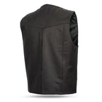 Black Leather Motorcycle Vest - Premium Full-Grain Leather Classic Biker Vest