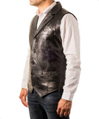 Black Leather Vest - Premium Full-Grain Leather Formal Waistcoat with Notched Lapels