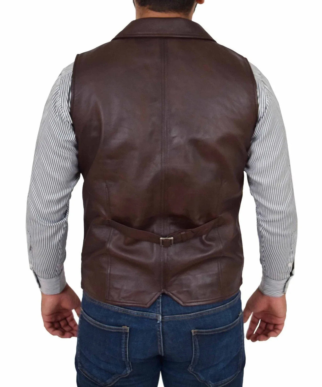 Brown Leather Vest - Premium Full-Grain Leather Formal Waistcoat with Notched Lapels