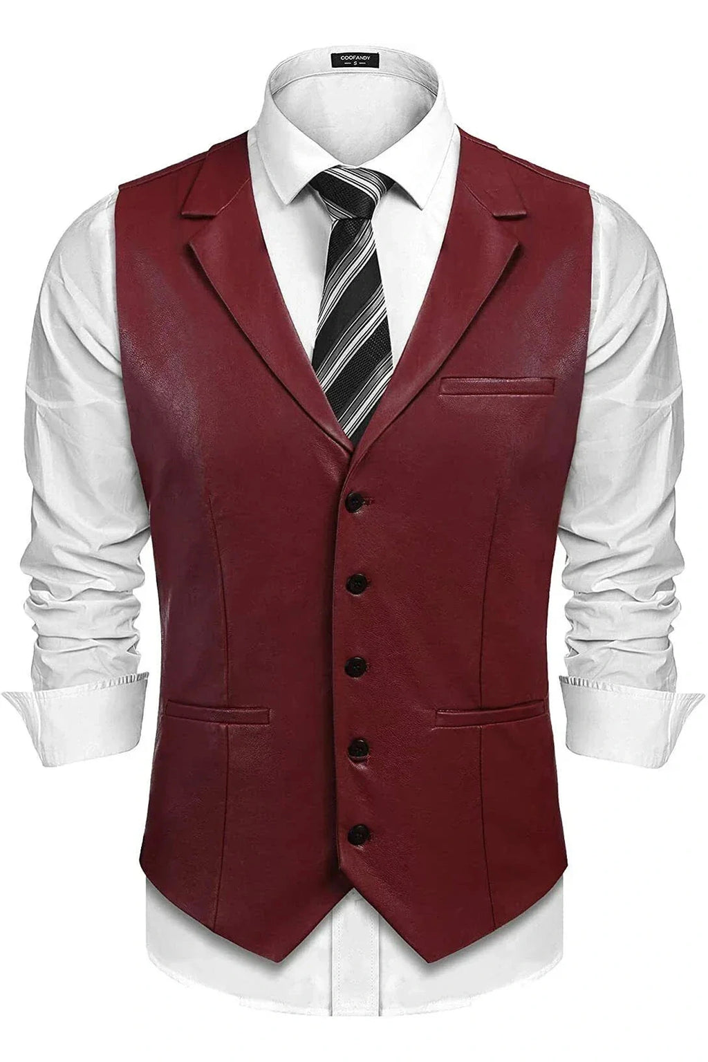 Burgundy Leather Vest - Premium Full-Grain Leather Formal Waistcoat with Notched Lapels