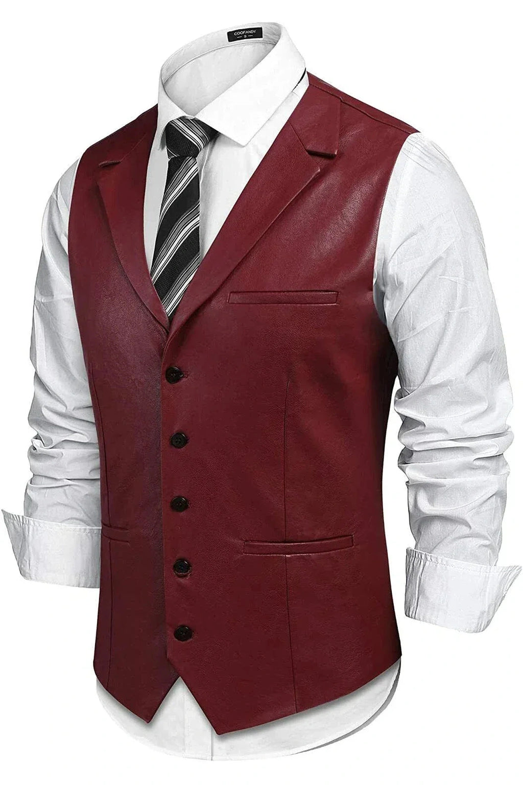 Burgundy Leather Vest - Premium Full-Grain Leather Formal Waistcoat with Notched Lapels