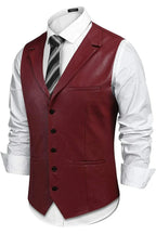 Burgundy Leather Vest - Premium Full-Grain Leather Formal Waistcoat with Notched Lapels