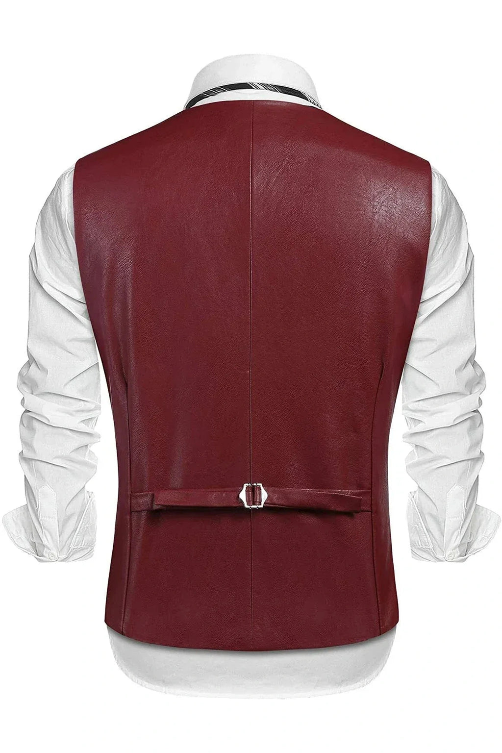 Burgundy Leather Vest - Premium Full-Grain Leather Formal Waistcoat with Notched Lapels