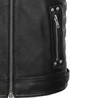 Black Leather Motorcycle Vest - Premium Full-Grain Leather Band Collar Biker Vest