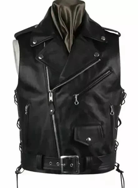 Black Leather Vest - Premium Full-Grain Leather Biker Vest for Men & Women
