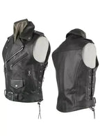 Black Leather Vest - Premium Full-Grain Leather Biker Vest for Men & Women