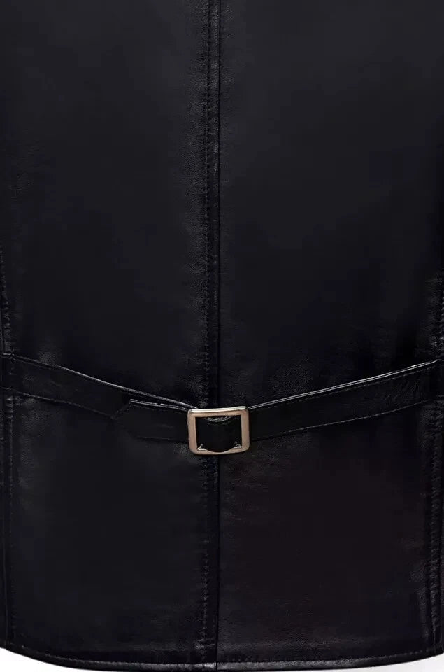 Black Leather Waistcoat - Premium Full-Grain Leather Vest for Men & Women
