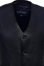 Black Leather Waistcoat - Premium Full-Grain Leather Vest for Men & Women