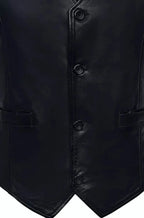 Black Leather Waistcoat - Premium Full-Grain Leather Vest for Men & Women