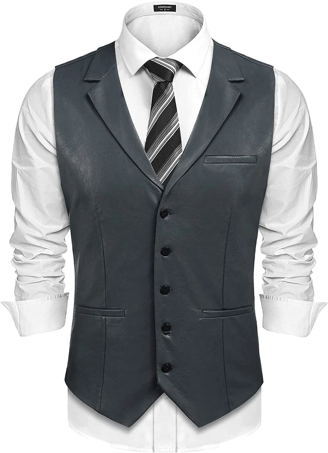 Charcoal Grey Leather Waistcoat - Premium Full-Grain Leather Vest for Men & Women