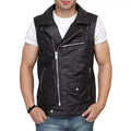 Original Black Leather Moto Vest - Premium Full-Grain Leather Biker Vest for Men & Women