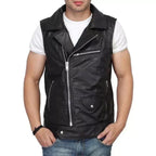 Original Black Leather Moto Vest - Premium Full-Grain Leather Biker Vest for Men & Women