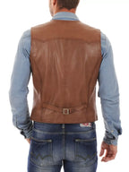 Tan Brown Leather Vest - Premium Full-Grain Leather Waistcoat for Men & Women
