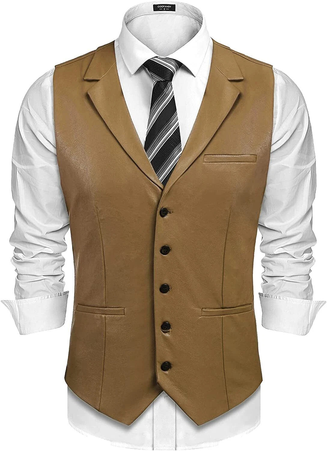 Camel Tan Original Leather Waistcoat - Premium Full-Grain Leather Vest for Men & Women