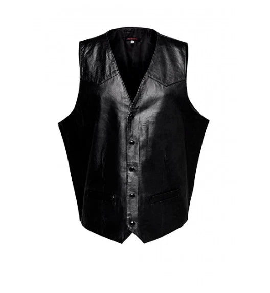 Black Leather Western Vest - Premium Full-Grain Leather Vest for Men & Women