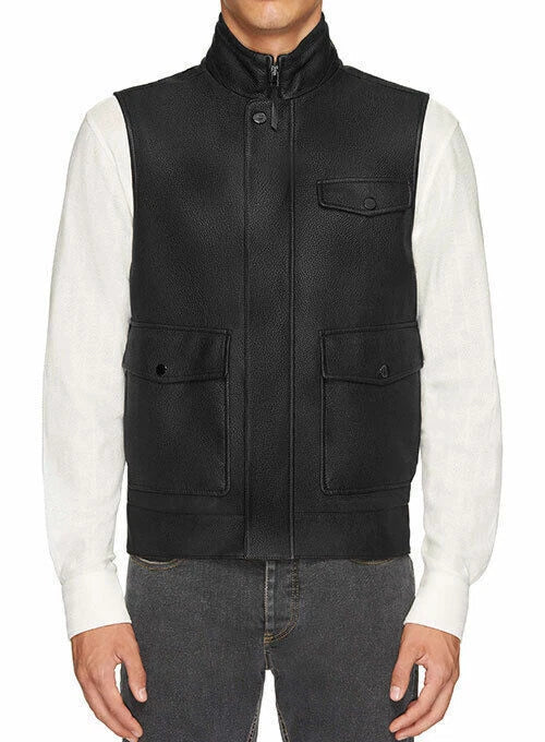 Black Original Leather Utility Vest - Premium Full-Grain Leather Multi-Pocket Vest for Men & Women