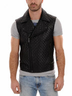Black Quilted Original Leather Biker Vest - Premium Full-Grain Leather Moto Vest for Men & Women