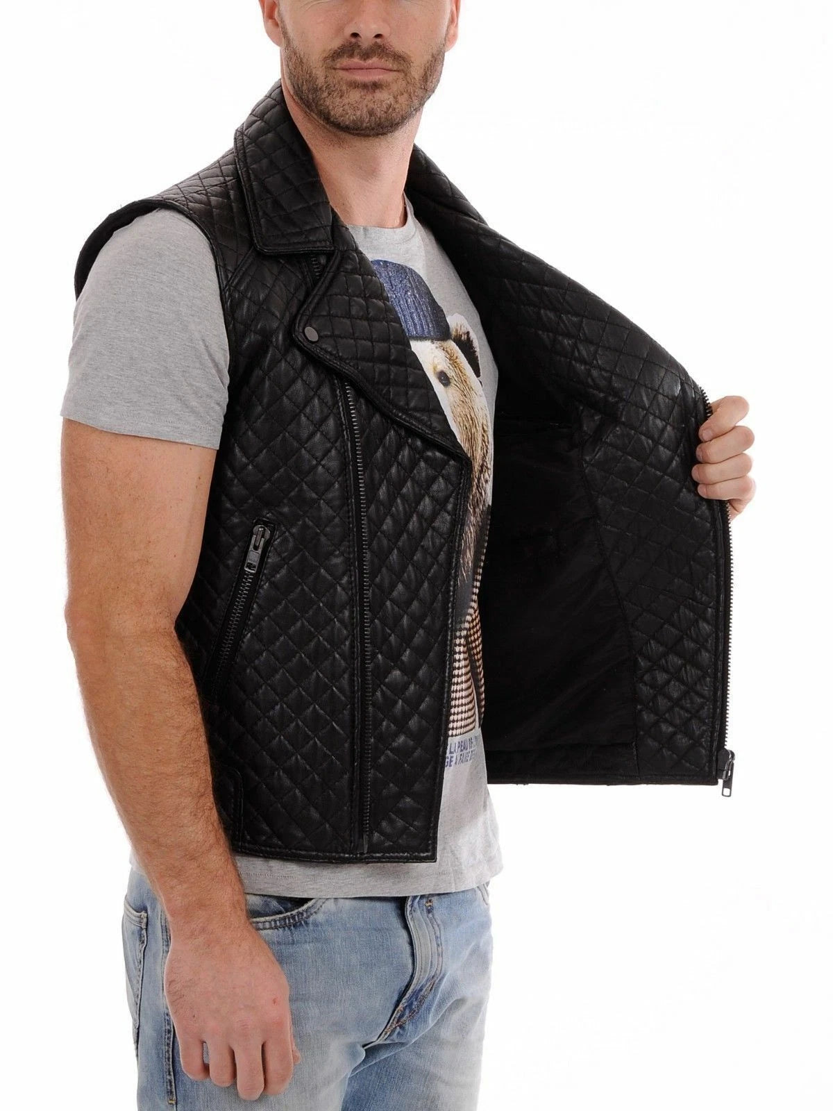 Black Quilted Original Leather Biker Vest - Premium Full-Grain Leather Moto Vest for Men & Women