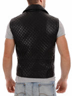 Black Quilted Original Leather Biker Vest - Premium Full-Grain Leather Moto Vest for Men & Women