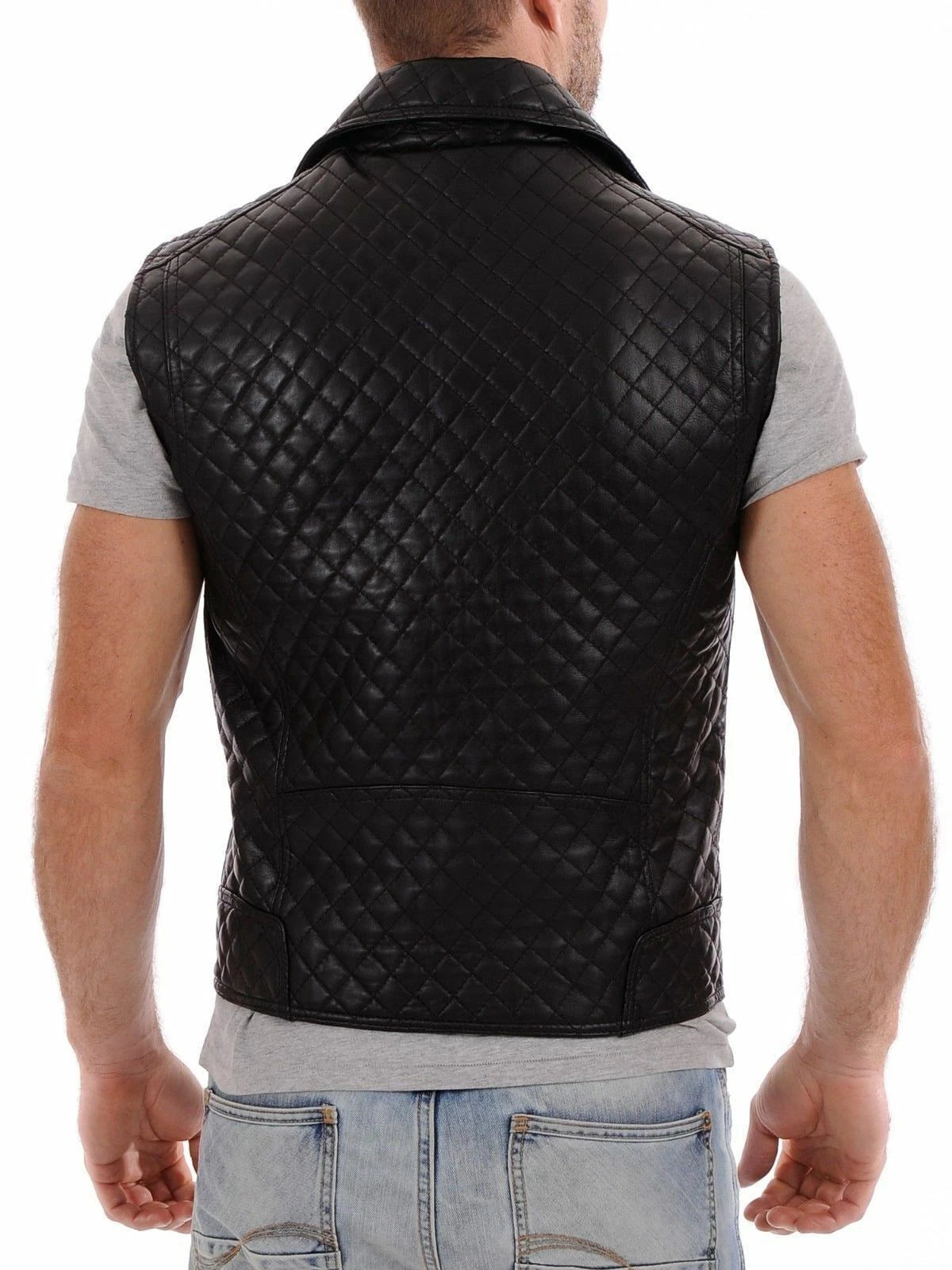 Black Quilted Original Leather Biker Vest - Premium Full-Grain Leather Moto Vest for Men & Women