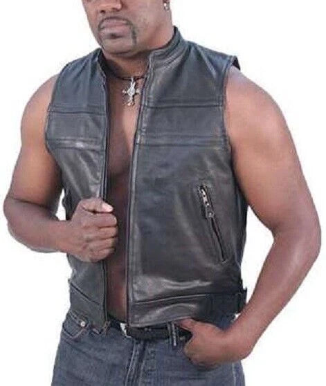 Original Black Leather Rider Vest - Premium Full-Grain Leather Biker Vest for Men & Women