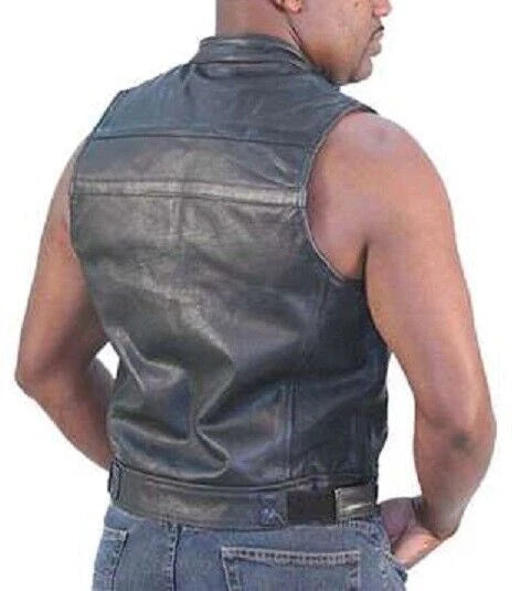 Original Black Leather Rider Vest - Premium Full-Grain Leather Biker Vest for Men & Women