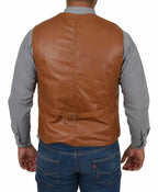 Cognac Brown Leather Waistcoat - Premium Full-Grain Leather Vest for Men & Women