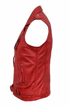 Red Leather Moto Vest - Premium Full-Grain Leather Biker Vest for Men & Women